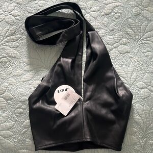 NWT Staud faux leather halter crop top